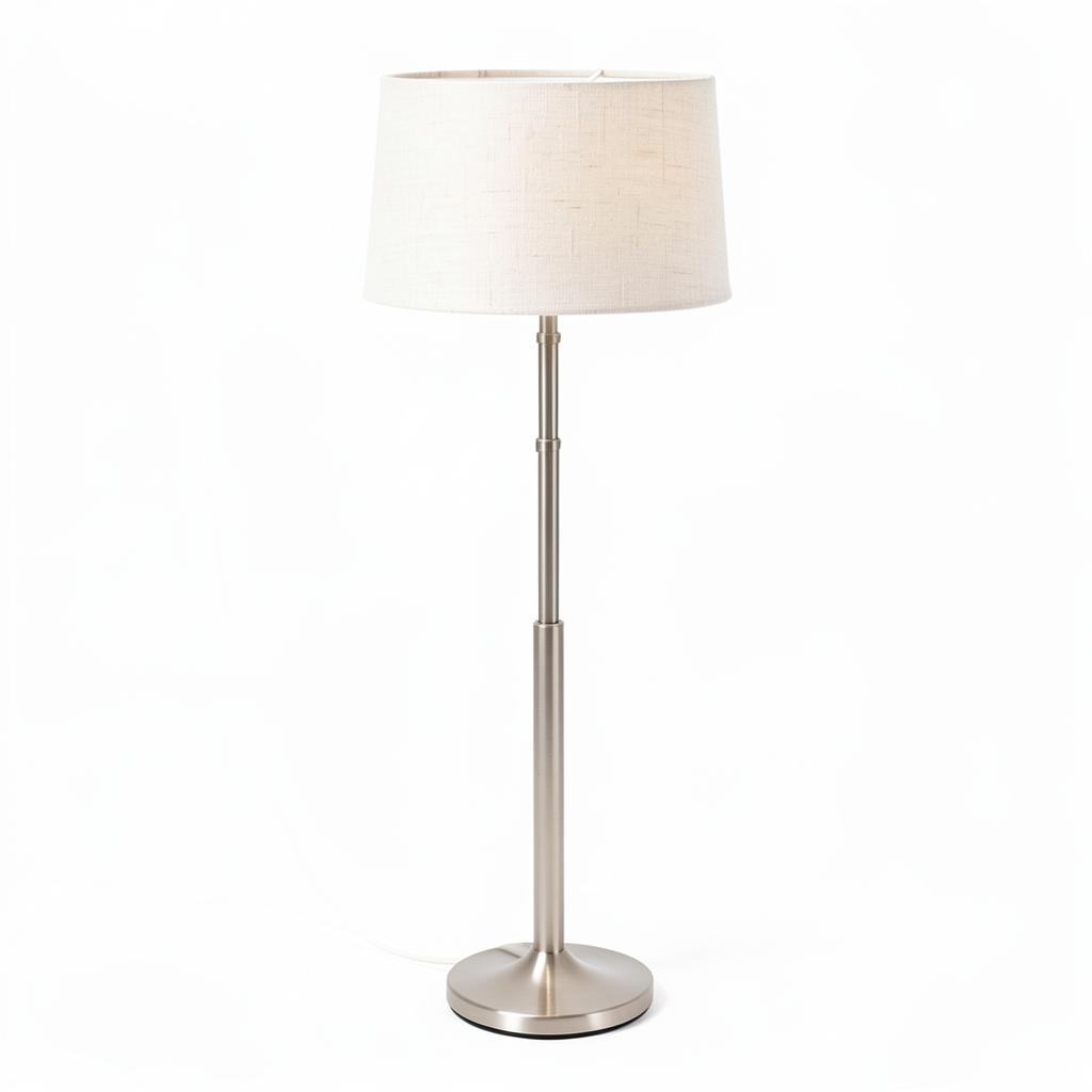 Brushed steel floor lamp with linen shade